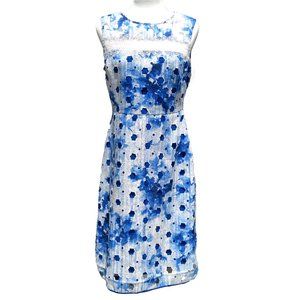 T Tahari Blue and White Lace Overlay Dress Size 8